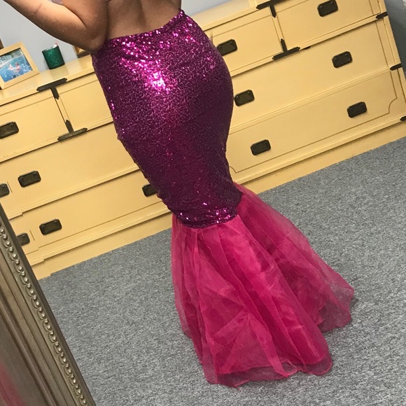 Pink high waisted Sequin Mermaid Skirt tulle tail - Picture 5 of 5